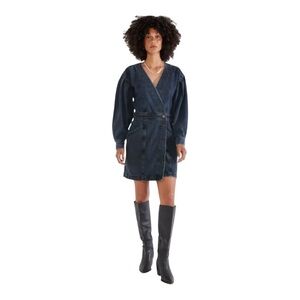 Anthropologie Etica Mira Denim Balloon Sleeve Wrap Mini Dress S NWT